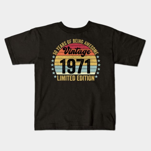 50th Birthday, 50 Year Old Gifts Vintage 1971 Limited Edition Kids T-Shirt by DragonTees